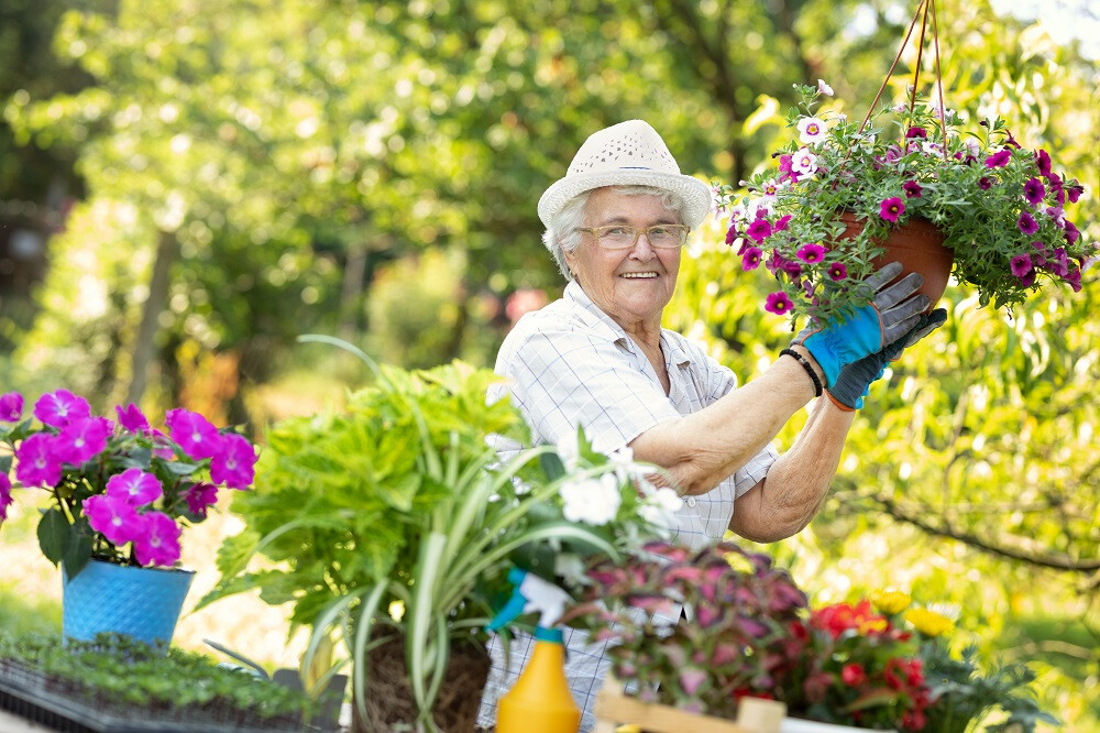 Personne âgée en train de jardiner